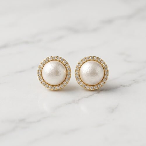Pavé Halo Pearl Stud Earrings