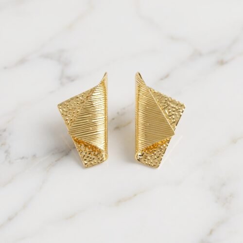 Textured Folded Metallic Wedge Earrings