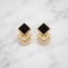 Black Enamel & Pave Tiered Geometric Earrings