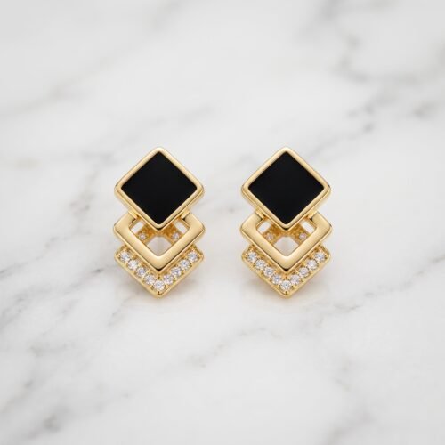 Luxury_jewelry_product_photograp…_2K_202608070902 (1) Black Enamel & Pave Tiered Geometric Earrings