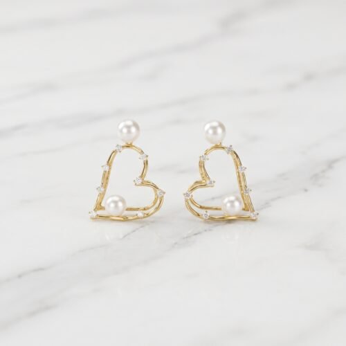 Pearl-Accented Open Heart Earrings