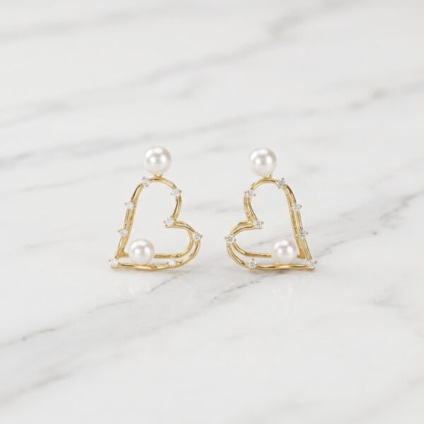 Pearl-Accented Open Heart Earrings