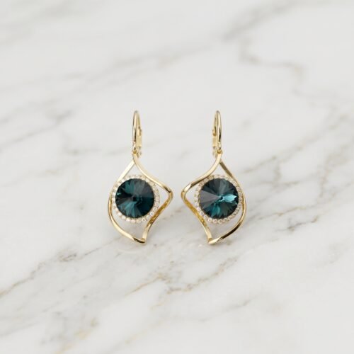 Luxury_jewelry_product_photograp…_2K_202608070908 Brushed Gold & Green Accent Drop Earrings