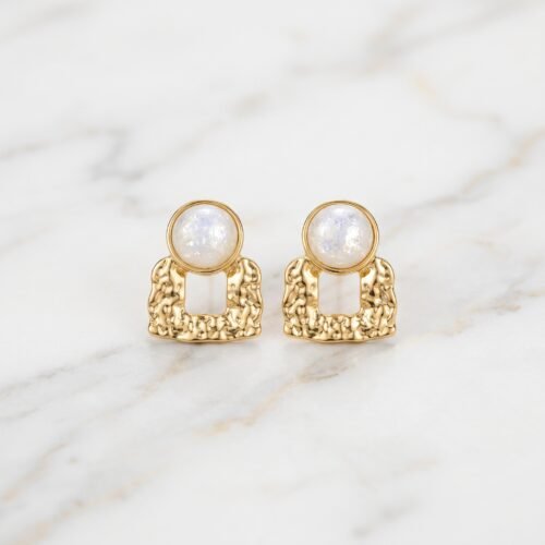 Textured Square Pearl-Topped Stud Earrings