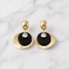 Black Enamel & Gold Layered Disc Earrings