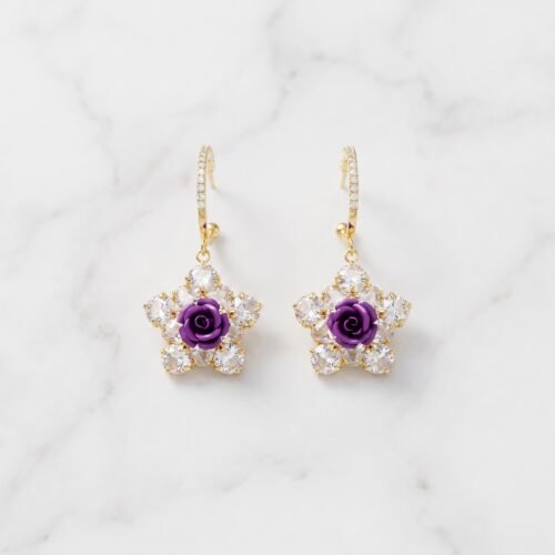 Purple Gemstone Star Cluster Earrings