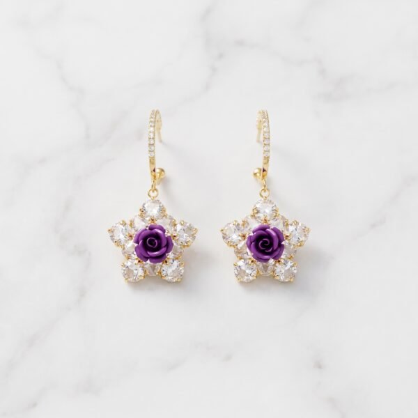 Purple Gemstone Star Cluster Earrings
