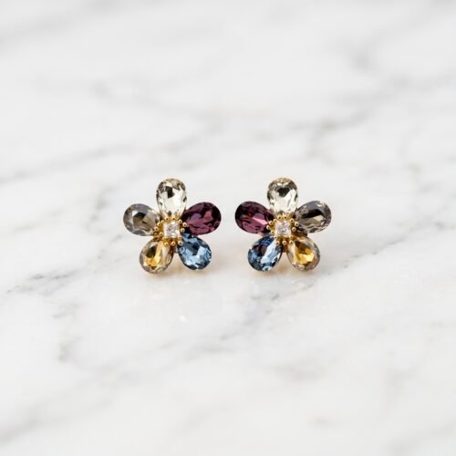 Multi-Colored Crystal Butterfly Stud Earrings