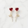 Ruby Crystal Heart & Pavé Ribbon Drop Earrings