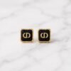 Black Enamel Monogram Square Stud Earrings ( Christian Dior )